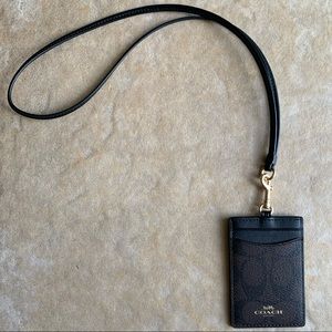 💫Coach Brown and Black Key/Card Holder + Lanyard